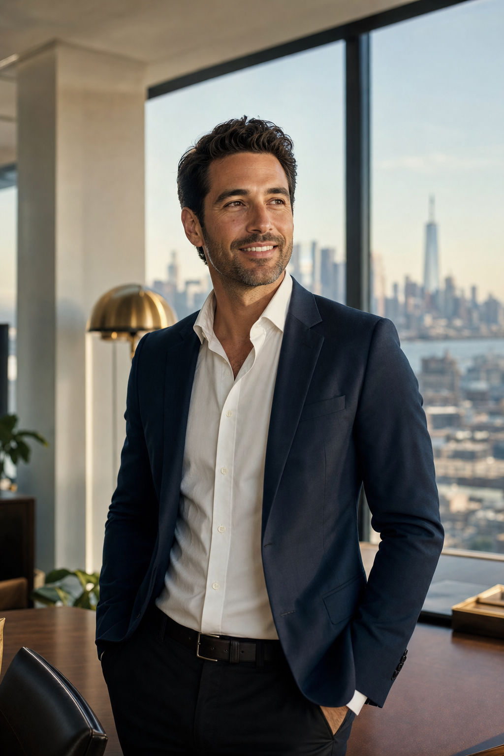 A TANNJ advisor overlooking the Manhattan skyline from a North Jersey office